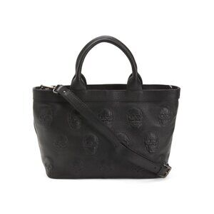 IO PELLE Black Made In Italy Leather Multi Embossed Skulls Satchel